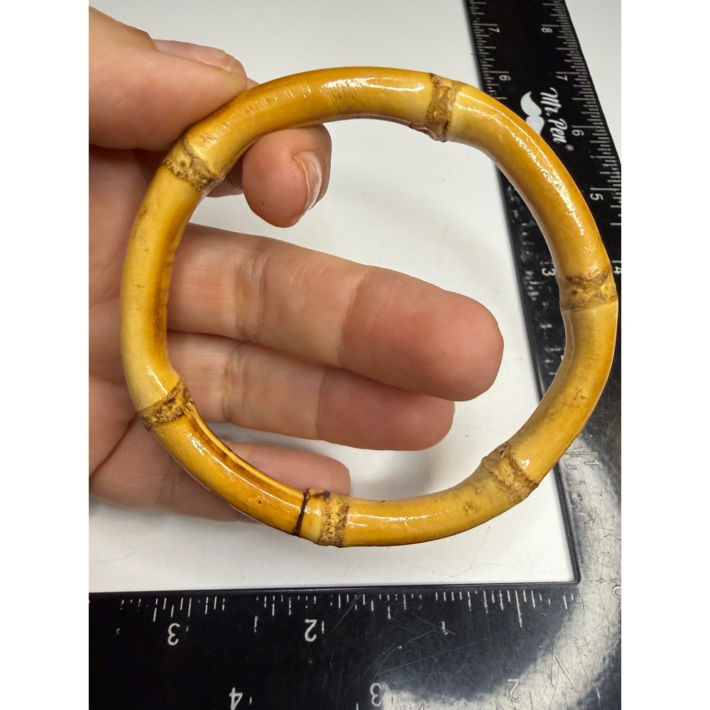 Natural Bamboo Bangle Bracelet Honey Brown Wood Boho Tropical Slip On Jewelry